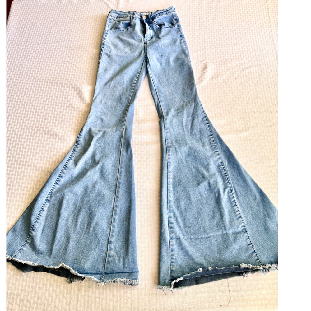 Three Bird Nest Boho Flare Bell Bottom Jeans Light Wash High Waisted XS